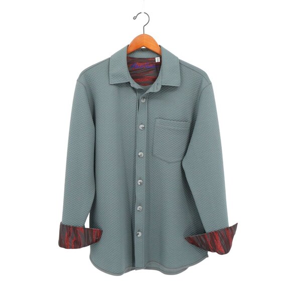 NWT Robert Graham Barbon Alley Quilted Overshirt Flip Cuff Grey Shirt Jacket M - Picture 1 of 6